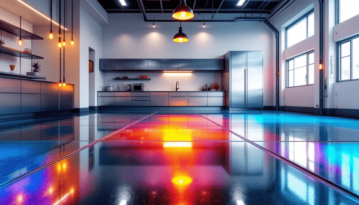 A vibrant garage with epoxy flooring, emphasizing its benefits.