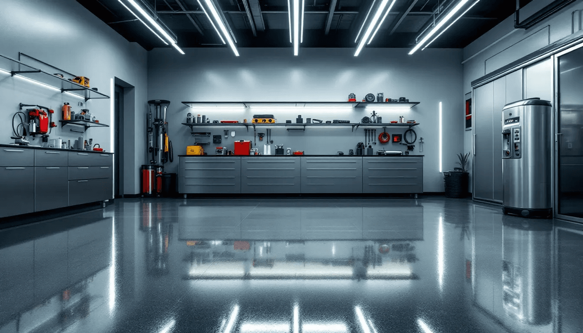 An example of a durable epoxy floor coating in a modern garage.