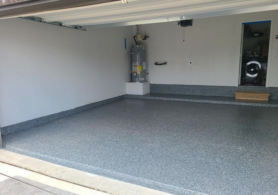 garage floor coated with epoxy flake system