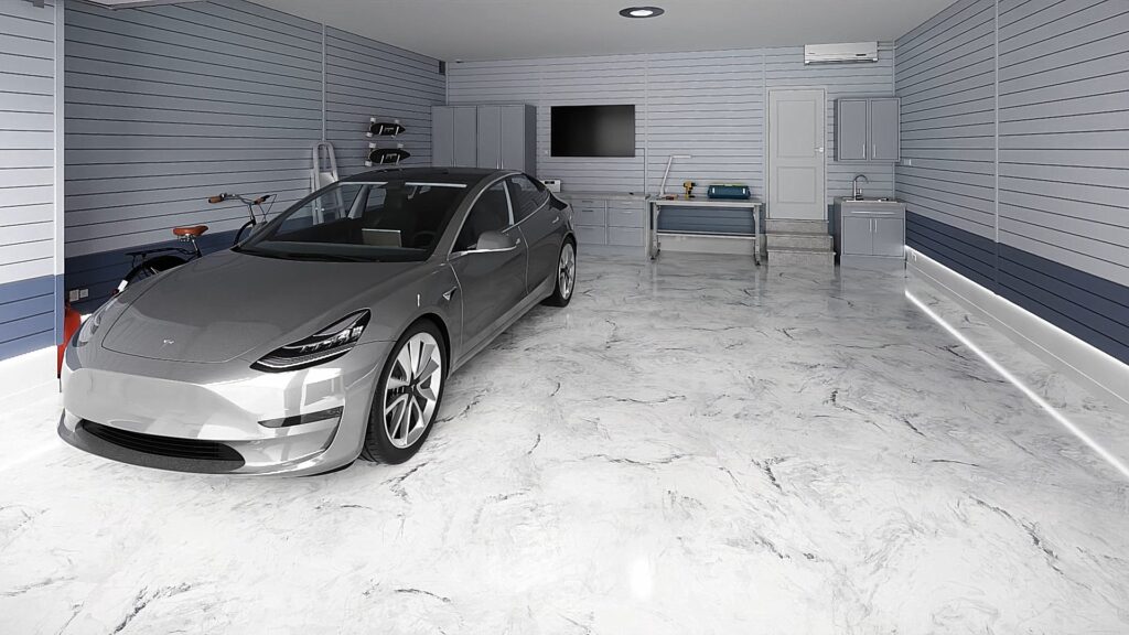 car sitting in epoxy floor garage