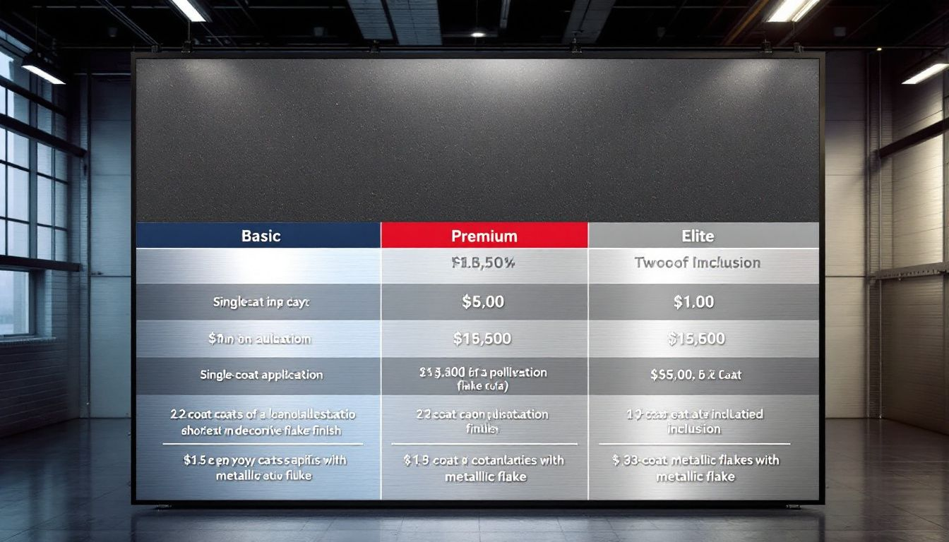 A price chart for epoxy garage floor installation costs.